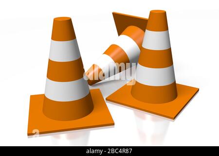 3D traffic cones isolated on white background - great for topics like driving, transportation etc. Stock Photo