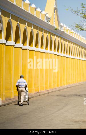 Seller in desolate streets the vaults of cartagena colombia Stock Photo