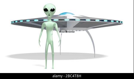 Alien, extraterrestrial and spaceship - 3D rendering Stock Photo