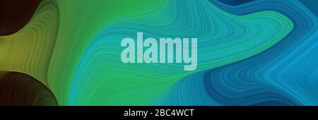 abstract dynamic curved lines surreal horizontal header with dark cyan, dark olive green and light sea green colors. elegant curved lines with fluid f Stock Photo