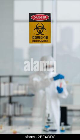 Photos taken through the glass of the lab room preventing the spread of virus research. Stock Photo