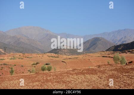 Farmland landscape near Asni in the Atlas Mountains, Morocco Stock Photo