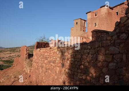 The exterior of old homes in Tacheddirt, an Amazigh Berber village in Morocco's Atlas Mountains. Stock Photo