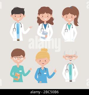 portrait team medical staff professional practitioner cartoon character vector illustration Stock Vector