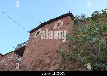 The exterior of old homes in an Amazigh Berber village in Morocco's Atlas Mountains. Stock Photo