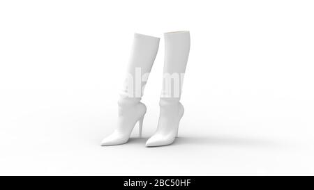 3D rendering of boots leather high heels woman shoes isolated Stock Photo