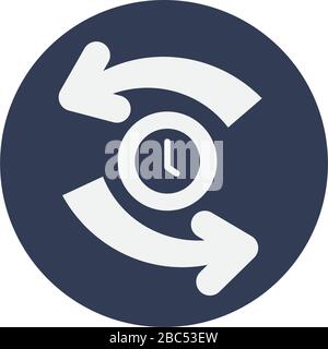 sync arrows and clock icon over white background, flat style, vector ...
