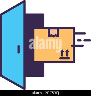 door with box carton packing postal line and fill style Stock Vector