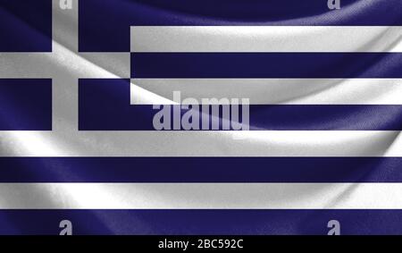 Realistic flag of Greece on the wavy surface of fabric Stock Photo