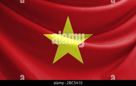 Realistic flag of Vietnam on the wavy surface of fabric Stock Photo