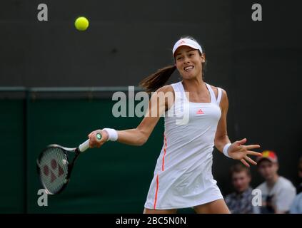 Serbia's Ana Ivanovic in action against Ukraine's Kateryna Bondarenko Stock Photo