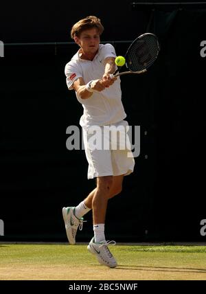 Belgium's David Goffin in action against USA's Mardy Fish