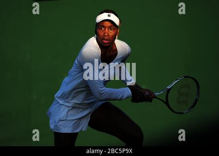 USA's Venus Williams in action in her Doubles' match with sister Serena against Russia's Maria Kirilenko and Nadia Petrova Stock Photo