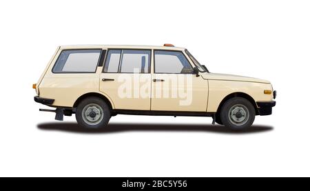 Classic station wagon car side view isolated on white Stock Photo