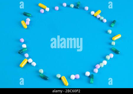 Many tablets are lined in the form of a circle. Place for the inscription Stock Photo