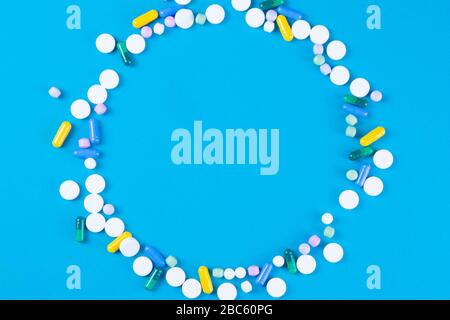 Many tablets are lined in the form of a circle. Place for the inscription Stock Photo