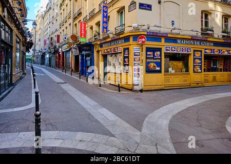 France, Paris, quartier Saint Michel, la Huchette street during the containment of Covid 19 Stock Photo