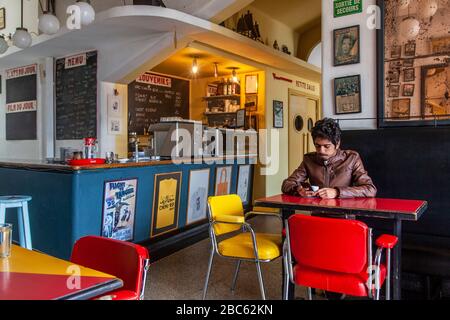 Cinema Rif cafe interior, Tangier, Morocco Stock Photo