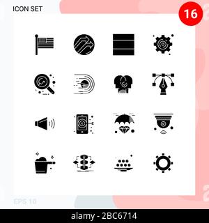 Modern Set of 16 Solid Glyphs and symbols such as asteroid, study, grid, money, setting Editable Vector Design Elements Stock Vector