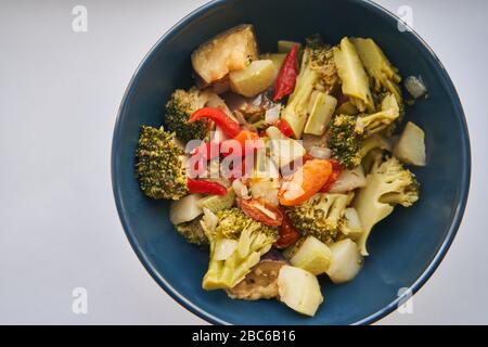Steamed vegetables. Boiled vegetables in a plate.  Stock Photo