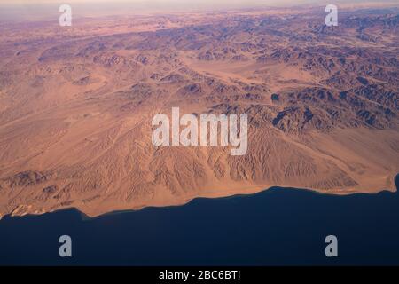 Aerial view of Saudi Arabia from the gulf of Aqaba Red Sea Stock Photo