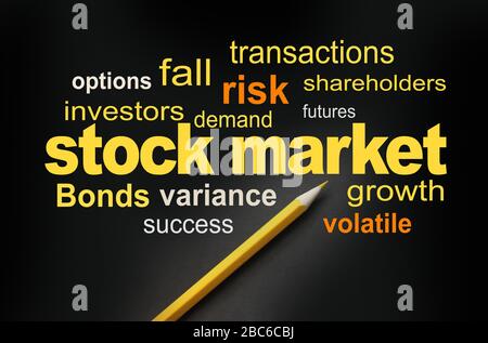 Wealth management portfolio info-text graphics and arrangement concept on black background (word clouds) Stock Photo