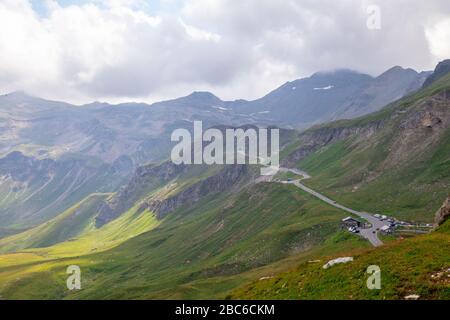 the Grossglockner Alpine Road is the highest mountain pass in Austria. Bruck connects to the state of Salzburg with Heiligenblut in Carinthia via Fusc Stock Photo