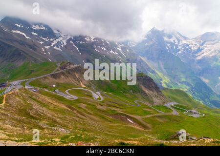 the Grossglockner Alpine Road is the highest mountain pass in Austria. Bruck connects to the state of Salzburg with Heiligenblut in Carinthia via Fusc Stock Photo