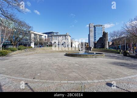 Pictured: Castle Square in the city centre remains deserted, Swansea, Wales, UK. Tuesday 31 March 2020 Re: Covid-19 Coronavirus pandemic, UK. Stock Photo