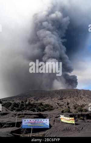 Mount Bromo Erupting, Bromo Tengger Semeru National Park, Java, Indonesia. Stock Photo