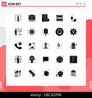 Set of 25 Commercial Solid Glyphs pack for glass, computer, computers, component, signal Editable Vector Design Elements Stock Vector