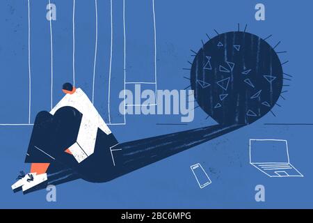 Coronavirus Anxiety illustration: Coping with Stress, Fear, and Uncertainty. Stock Photo