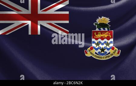 Realistic flag of Cayman islands on the wavy surface of fabric Stock Photo