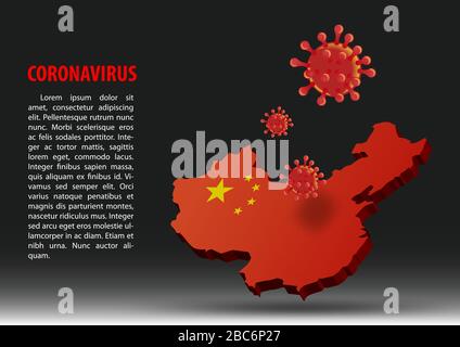 coronavirus fly over map of China within national flag,vector illustration Stock Vector