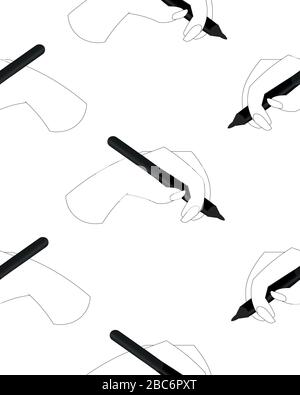 Digital drawing. Hand with a stylus. Seamless pattern. Stay at home. Freelance. Stock Vector
