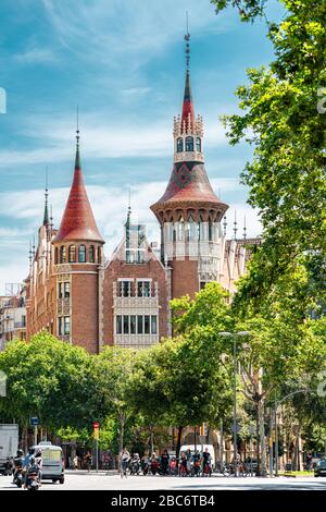 BARCELONA, SPAIN - JUNE 04, 2019: Casa de les Punxes or Casa Terradas is a building designed by the Modernista architect Josep Puig Cadafalch in 1905 Stock Photo