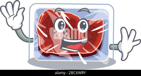 A charismatic frozen beef mascot design style smiling and waving hand Stock Vector