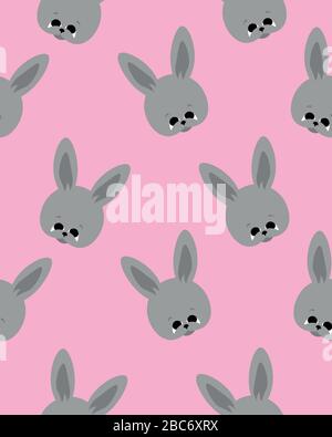 Easter bunnies on a pink background. Seamless pattern. Children's drawing. Design for cards, prints and clothes. Stock Vector