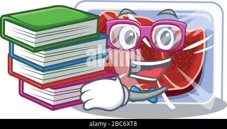 A diligent student in frozen beef mascot design concept with books Stock Vector