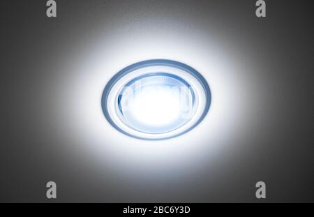 Recessed ceiling led lamp of white light close-up. Stock Photo