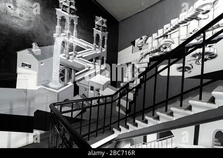 The flight of stairs is designed in the style of illusions. Stock Photo