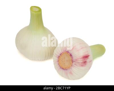 Fresh young garlic isolated on white background Stock Photo