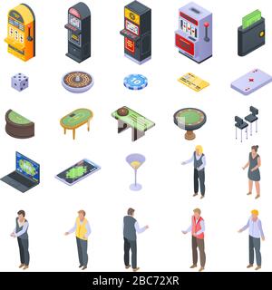 Croupier icons set, isometric style Stock Vector