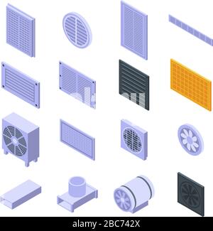 Ventilation icons set, isometric style Stock Vector