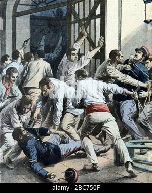 Riot or Revolt in Spanish Jail or Prison. Old or Vintage Illustration March 1910 Stock Photo