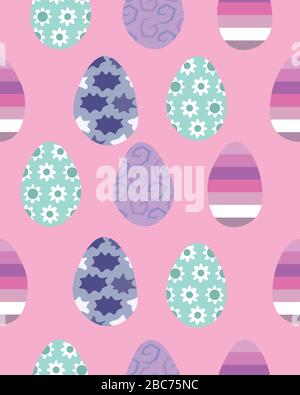Easter. Colored eggs. Seamless pattern. Pink design for cards, prints and clothes. Stock Vector