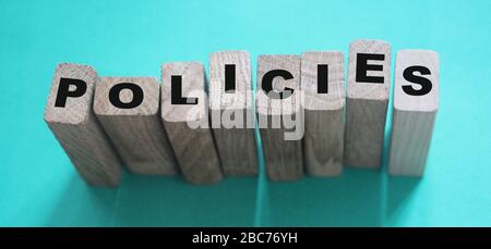 POLICY word made with building blocks isolated on white Stock Photo