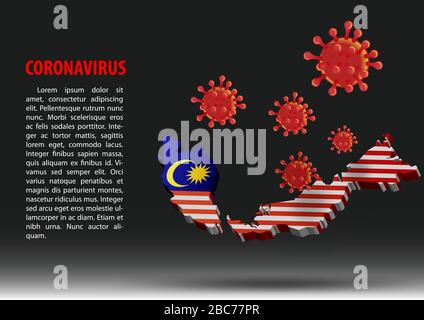 coronavirus fly over map of malaysia within national flag,vector illustration Stock Vector