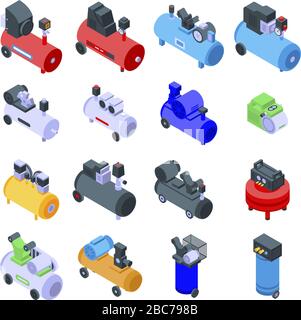 Air compressor icons set, isometric style Stock Vector
