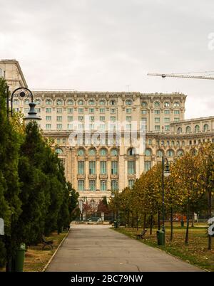 Detail photo of the famous Palace of the Parliament (Palatul Parlamentului) in Bucharest, capital of Romania Stock Photo